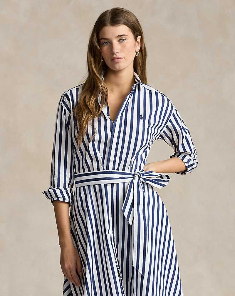 Vestido Ralph Lauren Belted Striped Cottondress Mujer 970a Navy/White | IOERBVK-23 - vista 3