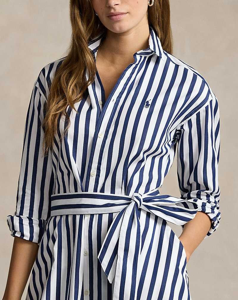 Vestido Ralph Lauren Belted Striped Cottondress Mujer 970a Navy/White | IOERBVK-23 - vista 5