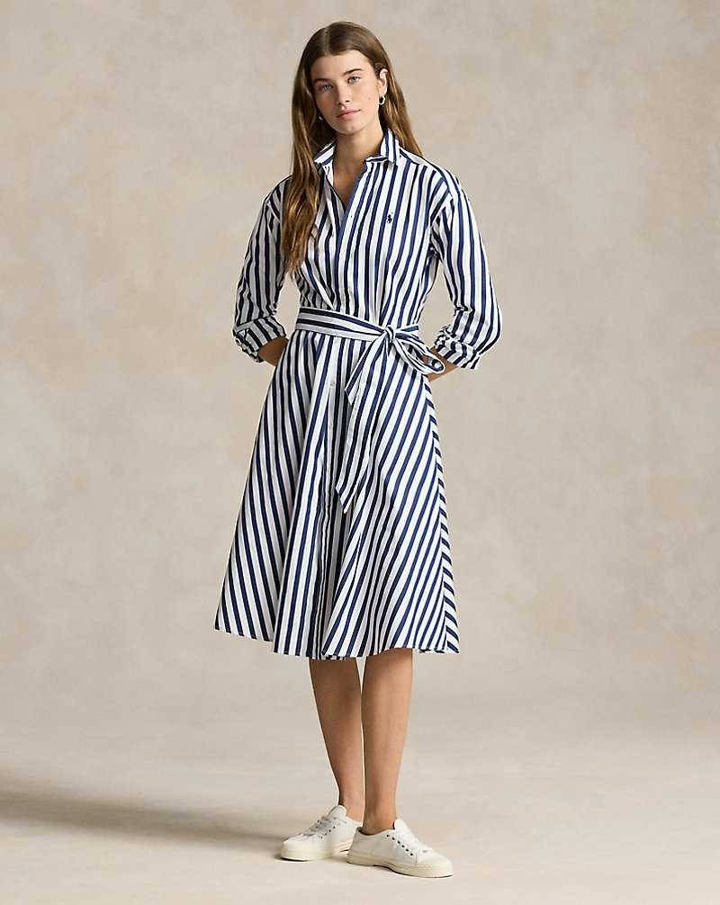 Vestido Ralph Lauren Belted Striped Cottondress Mujer 970a Navy/White | IOERBVK-23 - vista 1