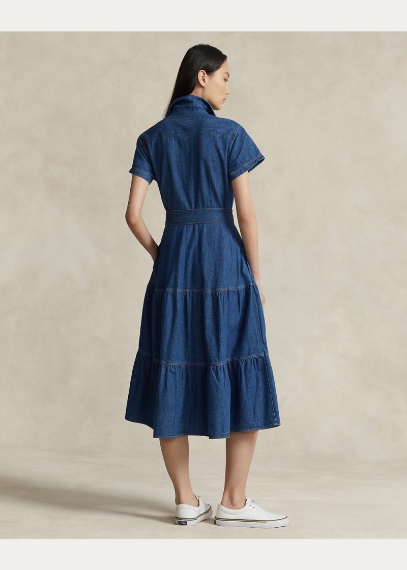 Vestido Belted Tiered Algodon Shirtdress Mujer Marrom | YFLK09275 - vista 4