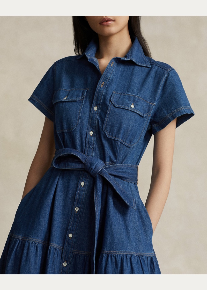 Vestido Belted Tiered Algodon Shirtdress Mujer Marrom | YFLK09275 - vista 5
