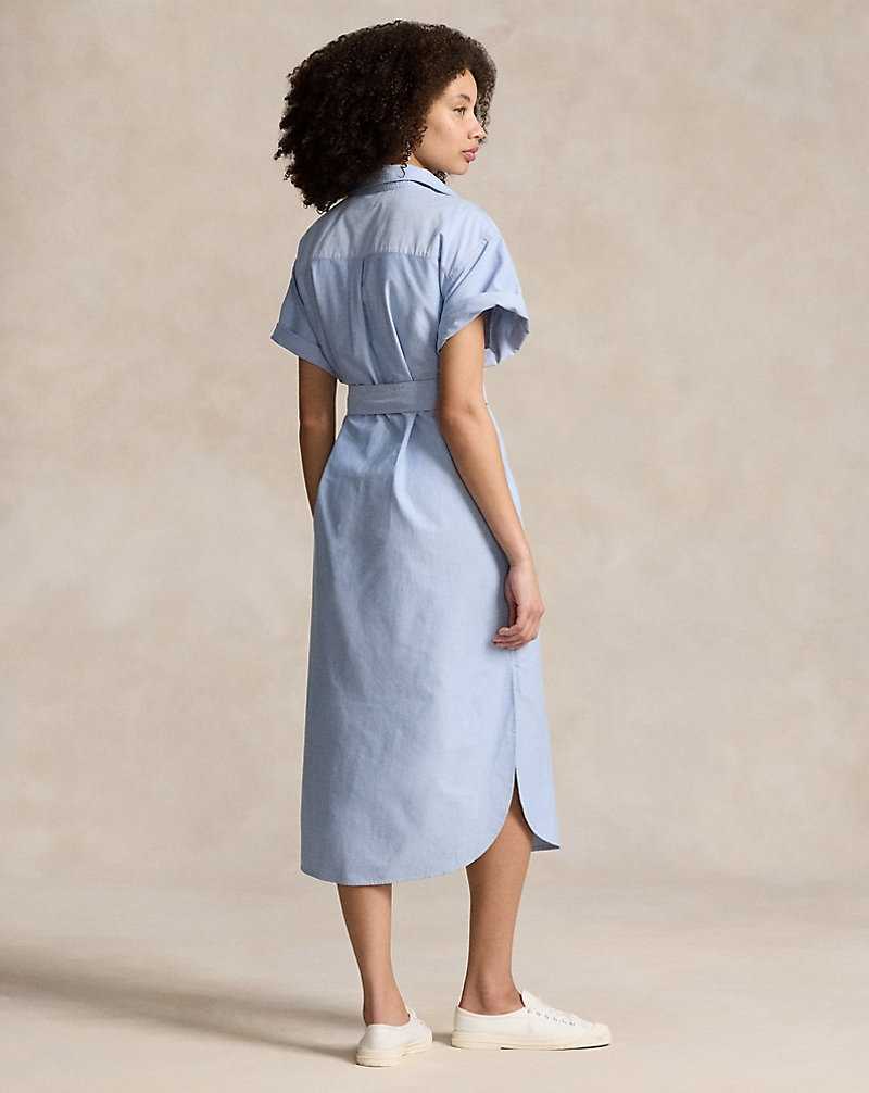 Vestido Ralph Lauren Belted-Sleeve Oxforddress Mujer Azules | ZAUVHFJ-41 - vista 4