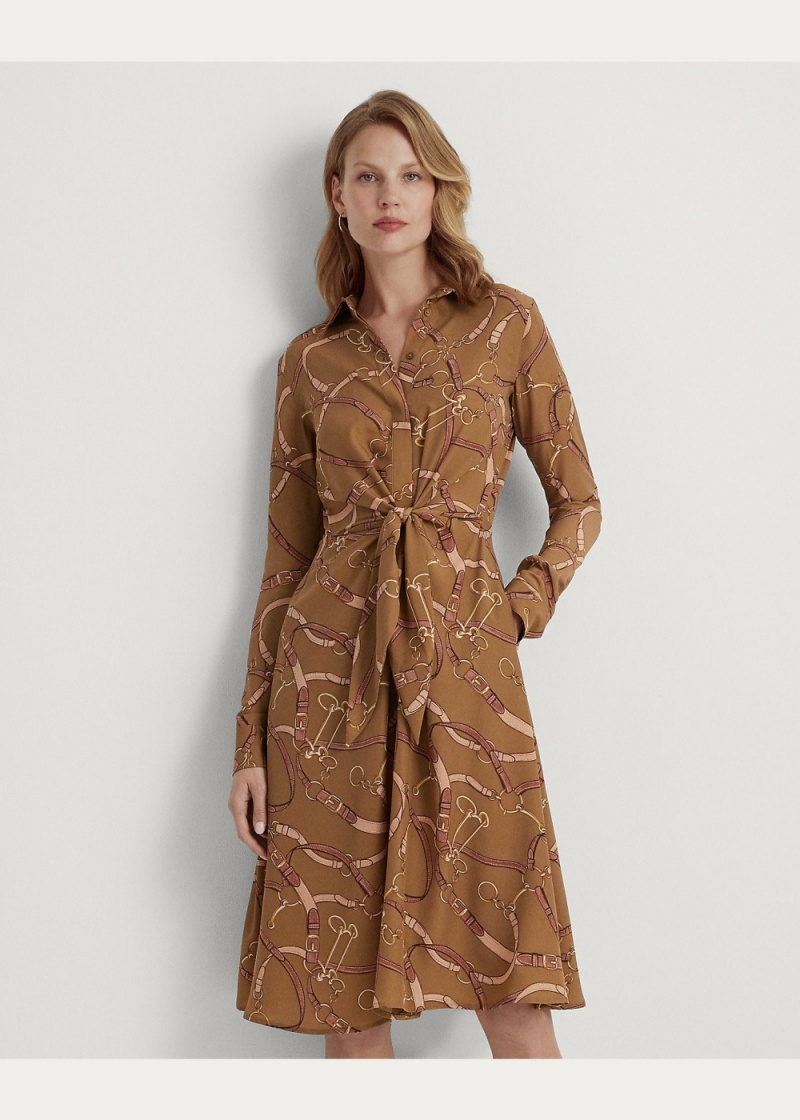 Vestido Belting-Print Tie-Front Crepe Shirtdress Mujer Multicolor | TDYN29047 - vista 3