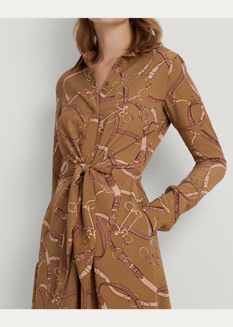 Vestido Belting-Print Tie-Front Crepe Shirtdress Mujer Multicolor | TDYN29047 - vista 5