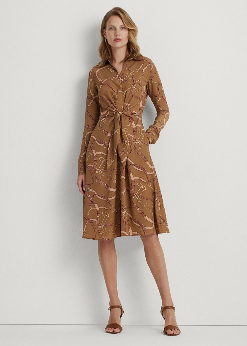 Vestido Belting-Print Tie-Front Crepe Shirtdress Mujer Multicolor | TDYN29047 - vista 1