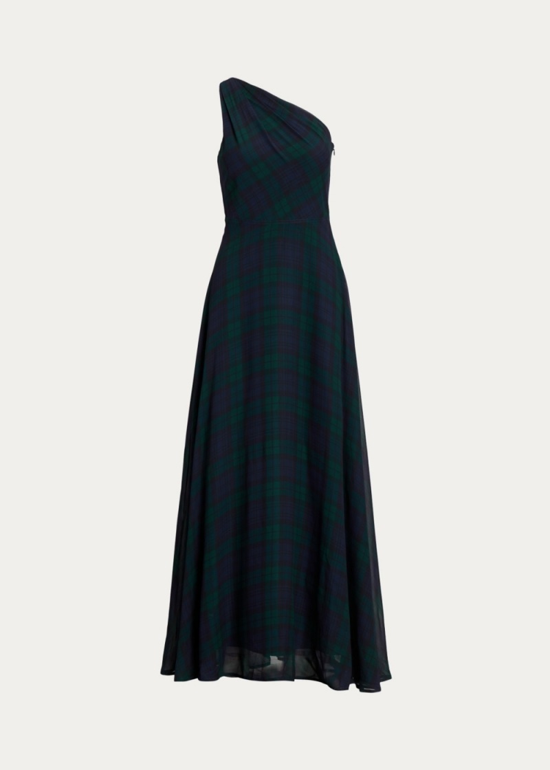 Vestido Black Watch Plaid Georgette Gown Mujer Marrom | PIRY05268 - vista 2