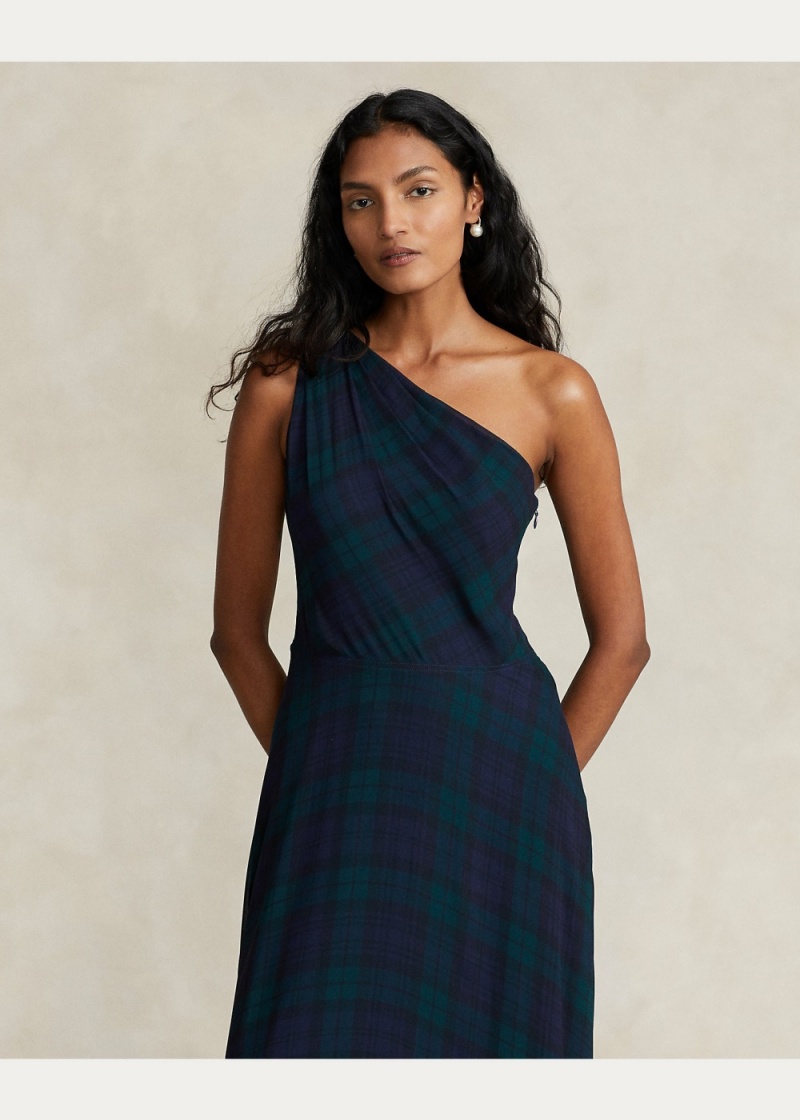 Vestido Black Watch Plaid Georgette Gown Mujer Marrom | PIRY05268 - vista 3