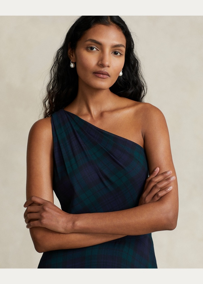 Vestido Black Watch Plaid Georgette Gown Mujer Marrom | PIRY05268 - vista 4