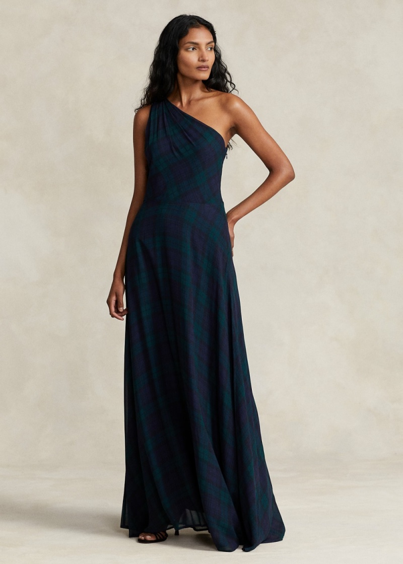 Vestido Black Watch Plaid Georgette Gown Mujer Marrom | PIRY05268 - vista 1