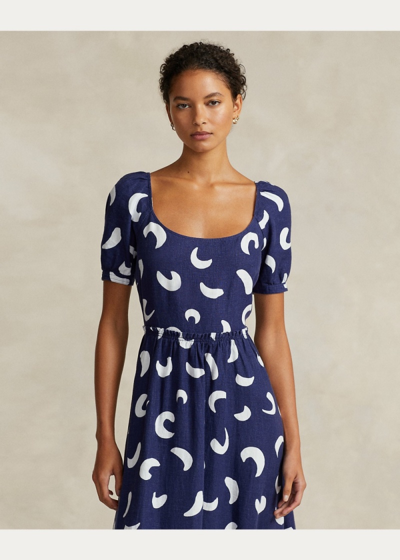 Vestido Brushstroke-Motif Tiered Linen Mujer Marrom | YOZI97263 - vista 2