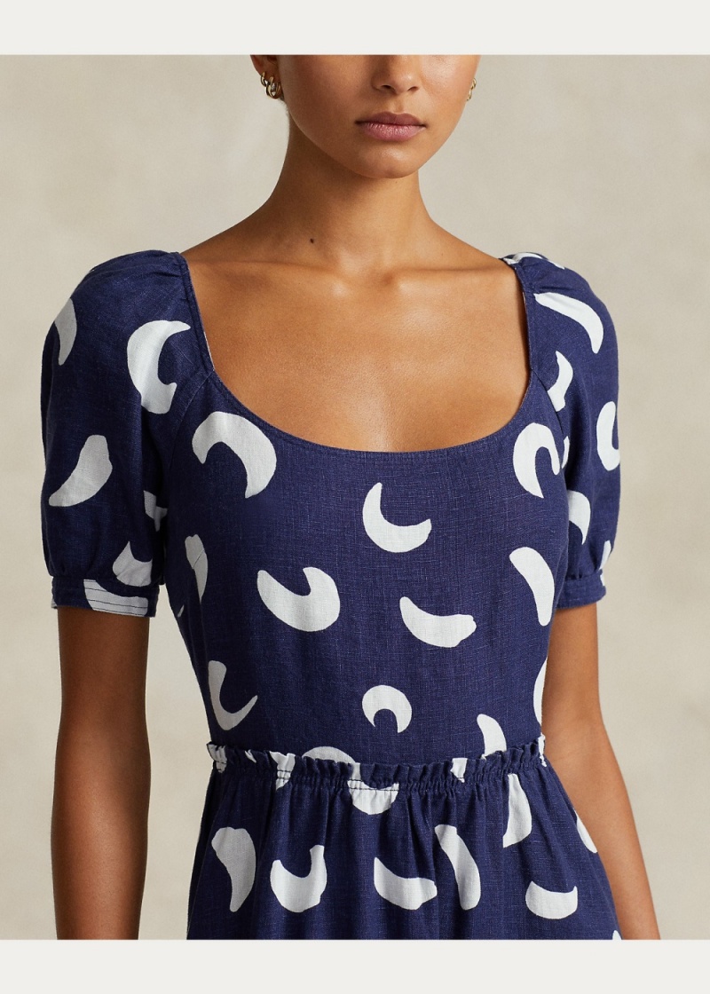 Vestido Brushstroke-Motif Tiered Linen Mujer Marrom | YOZI97263 - vista 4