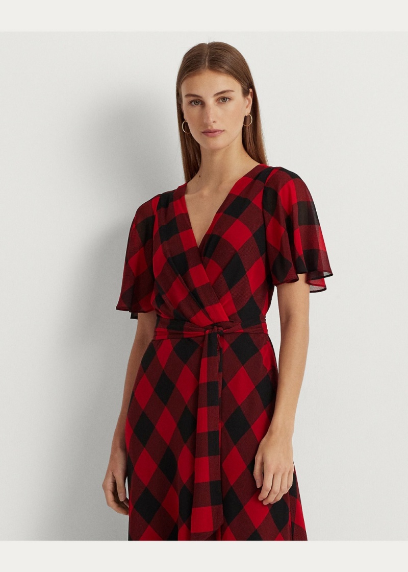 Vestido Buffalo Check Belted Georgette Mujer Negros | NAHI49302 - vista 1