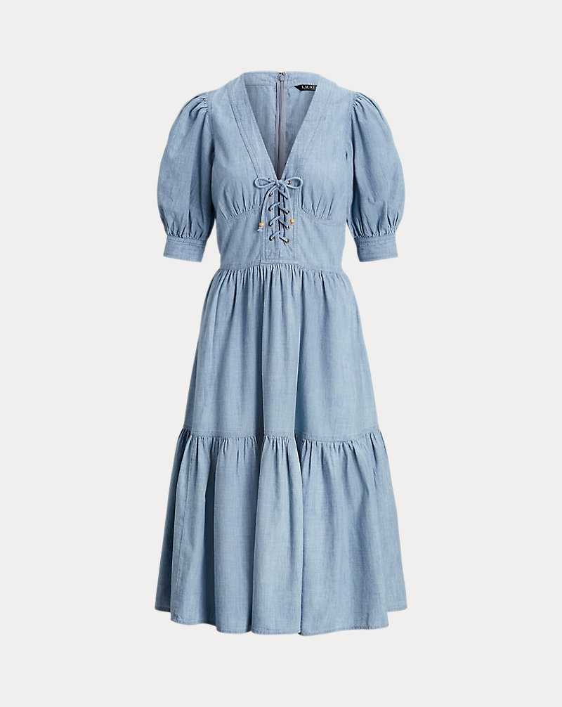 Vestido Ralph Lauren Chambray Puff-Sleeve Mujer Azules | JZEMYOS-31 - vista 2