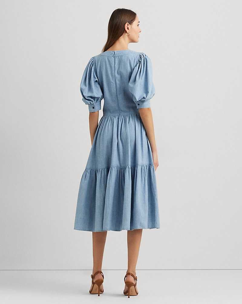 Vestido Ralph Lauren Chambray Puff-Sleeve Mujer Azules | JZEMYOS-31 - vista 4