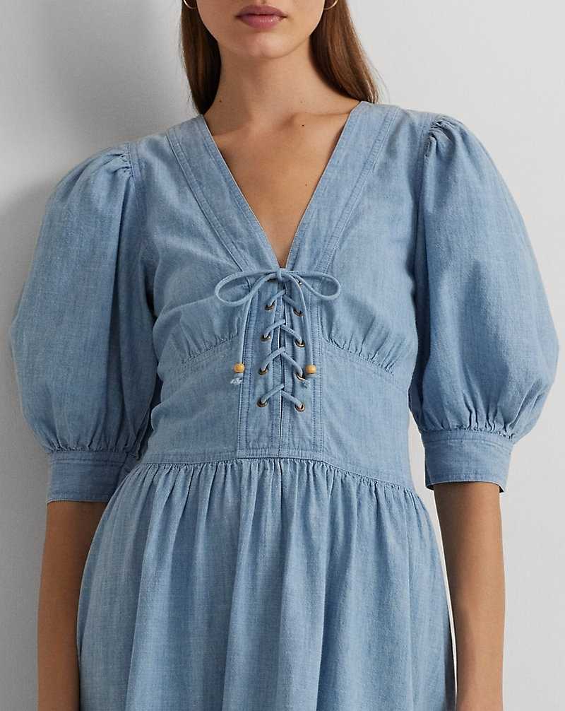 Vestido Ralph Lauren Chambray Puff-Sleeve Mujer Azules | JZEMYOS-31 - vista 5
