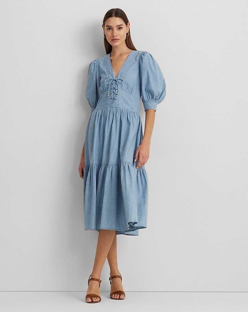 Vestido Ralph Lauren Chambray Puff-Sleeve Mujer Azules | JZEMYOS-31 - vista 1