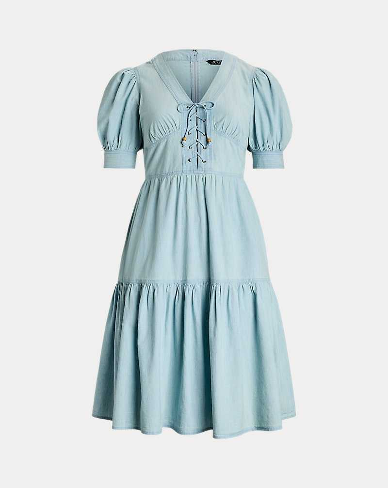 Vestido Ralph Lauren Chambray Puff-Sleeve Mujer Azules | XCOBNFA-09 - vista 2