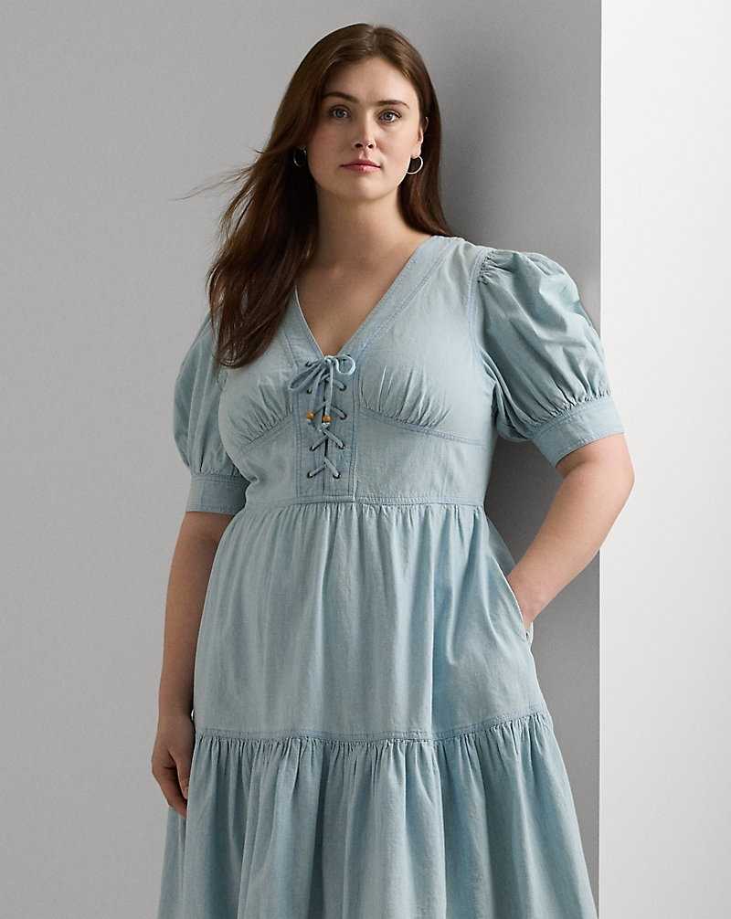 Vestido Ralph Lauren Chambray Puff-Sleeve Mujer Azules | XCOBNFA-09 - vista 3
