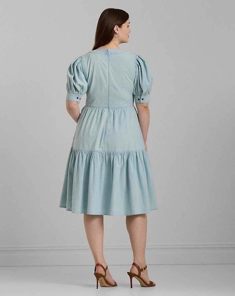 Vestido Ralph Lauren Chambray Puff-Sleeve Mujer Azules | XCOBNFA-09 - vista 4