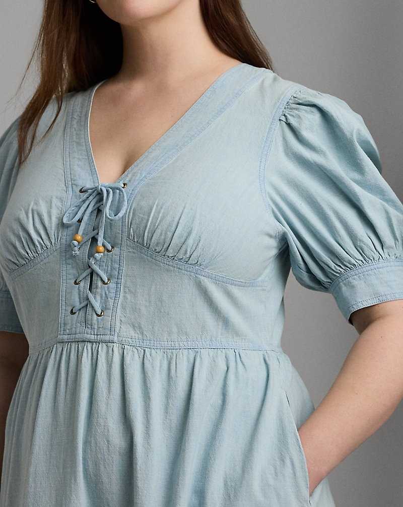 Vestido Ralph Lauren Chambray Puff-Sleeve Mujer Azules | XCOBNFA-09 - vista 5