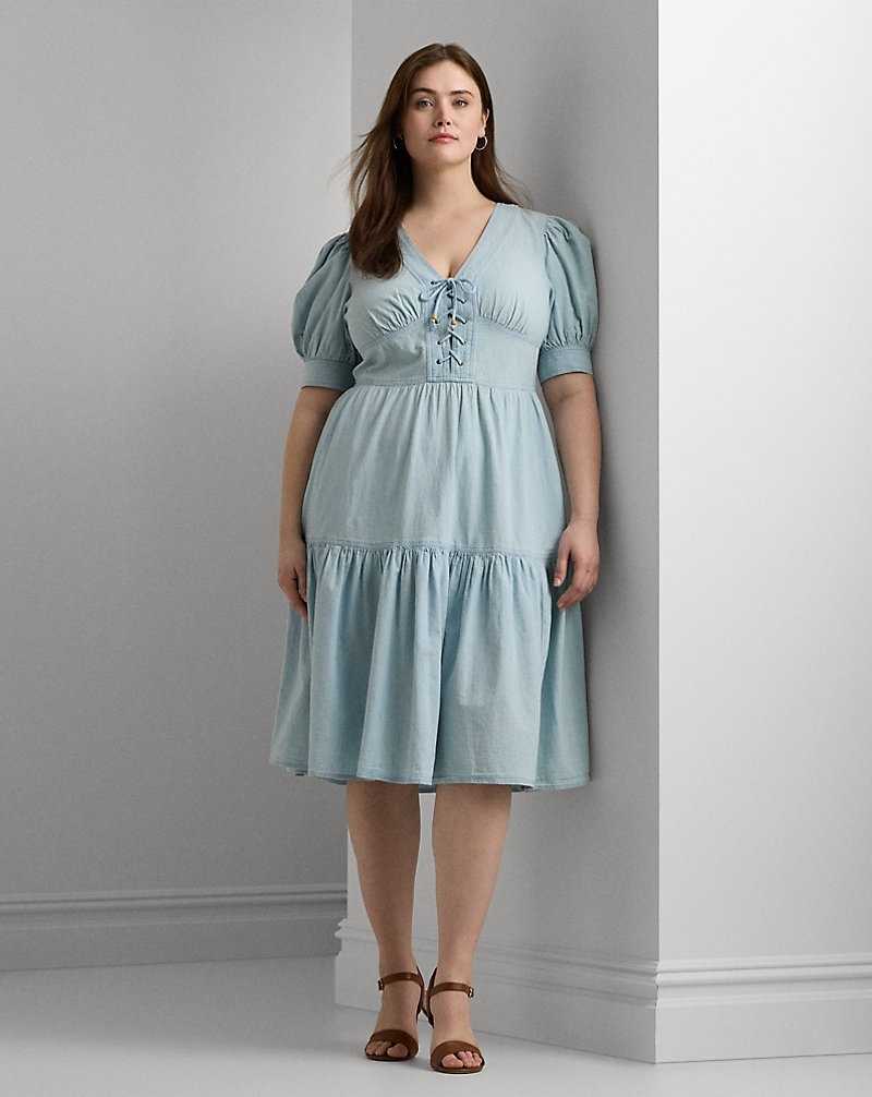 Vestido Ralph Lauren Chambray Puff-Sleeve Mujer Azules | XCOBNFA-09 - vista 1