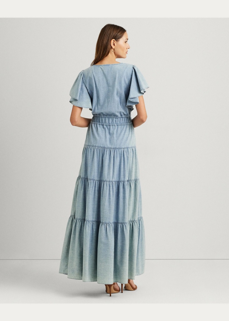 Vestido Chambray Tiered Maxidress Mujer Azules | NLJG16058 - vista 3