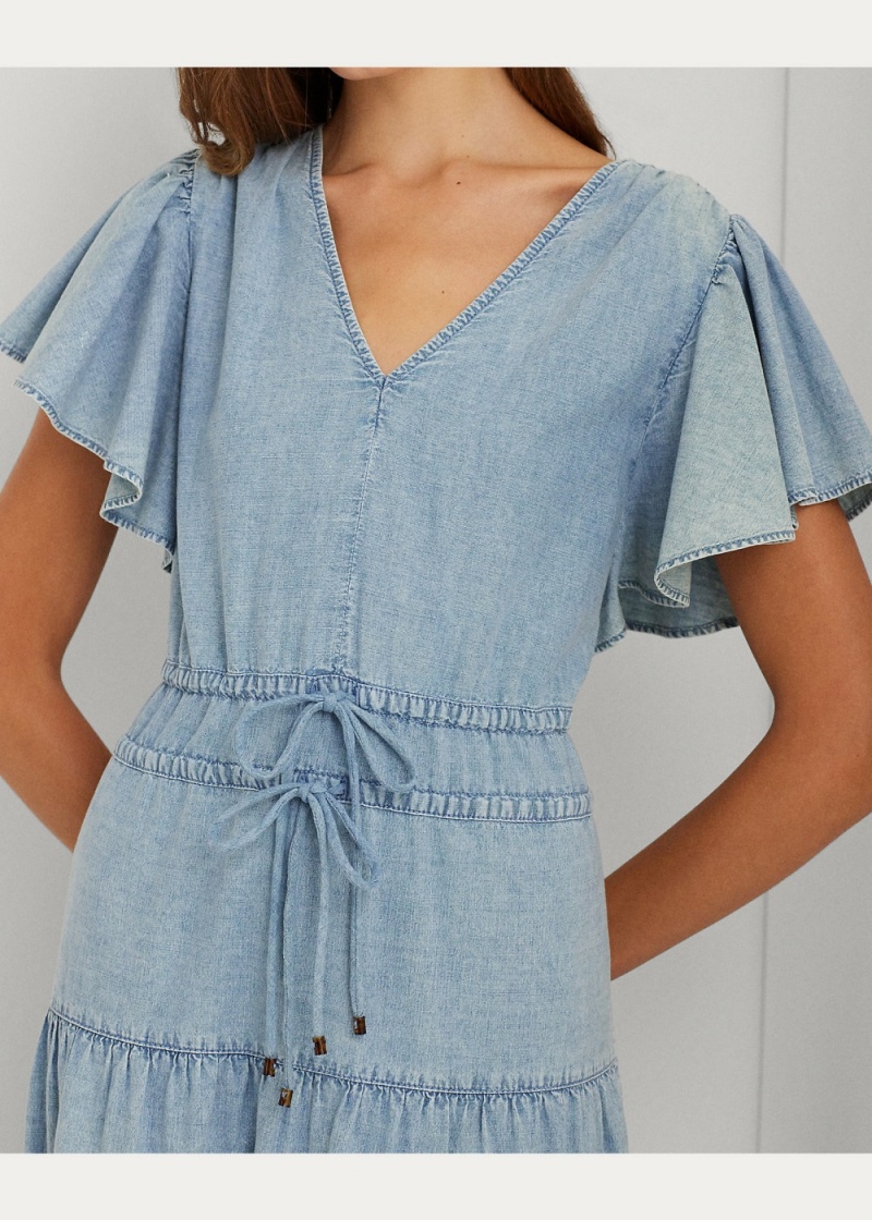 Vestido Chambray Tiered Maxidress Mujer Azules | NLJG16058 - vista 4
