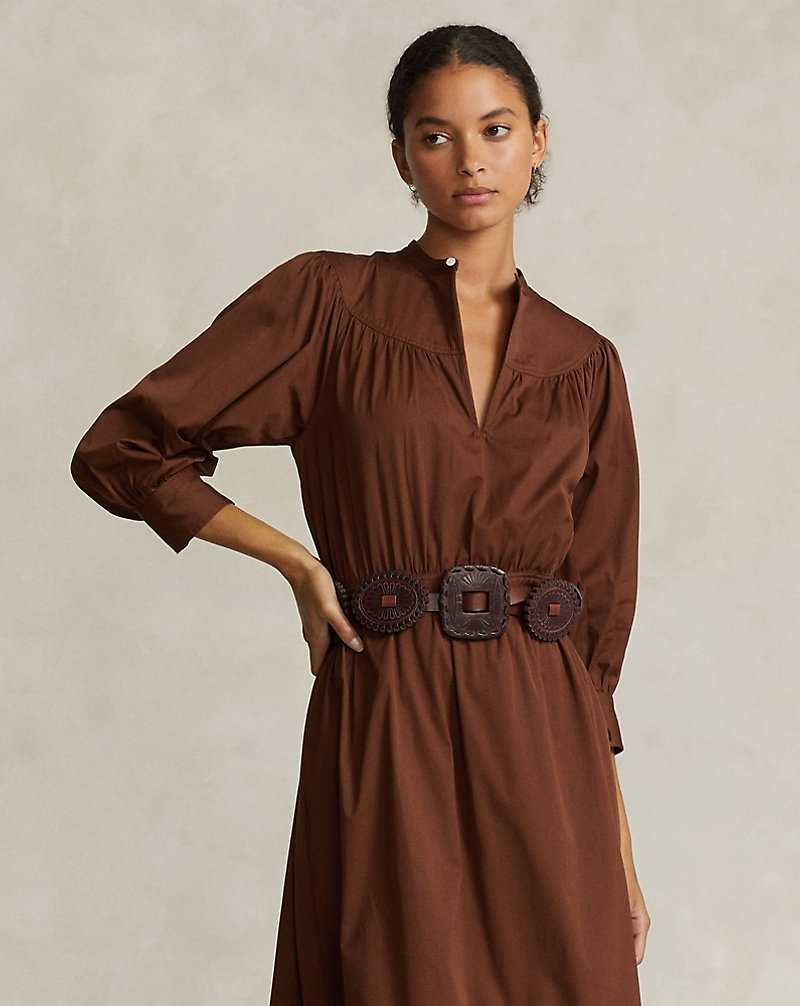 Vestido Ralph Lauren Cotton Broadcloth Mujer Marrom | KOCUFZP-09 - vista 3