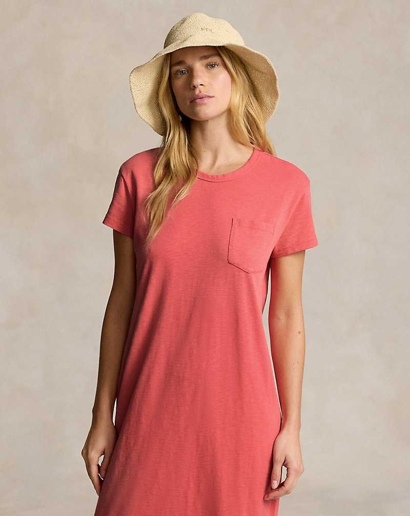 Vestido Ralph Lauren Cotton Crewneck Pocket Mujer Rojos | UZNWIOE-36 - vista 3
