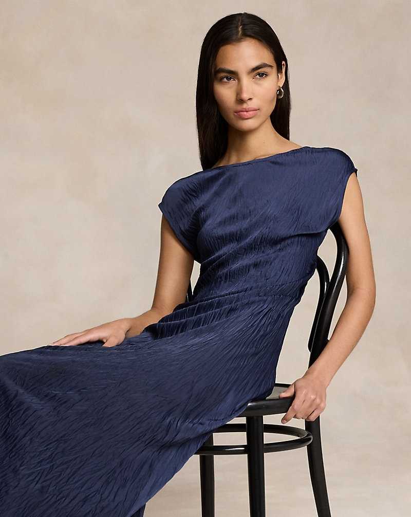 Vestido Ralph Lauren Crinkled Satin Gown Mujer Azul Marino | VURYFQM-92 - vista 3