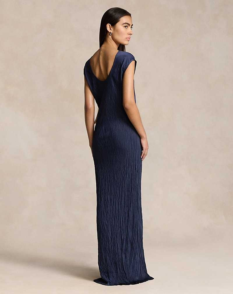 Vestido Ralph Lauren Crinkled Satin Gown Mujer Azul Marino | VURYFQM-92 - vista 4