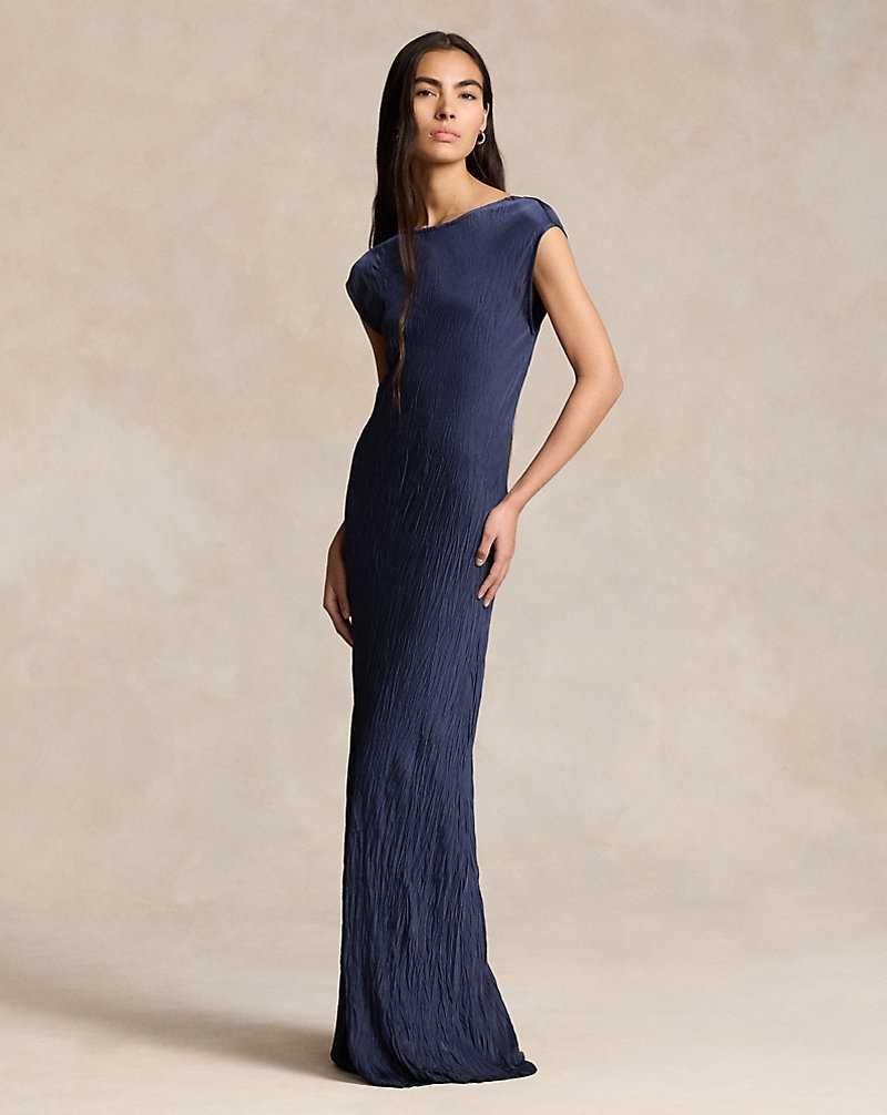 Vestido Ralph Lauren Crinkled Satin Gown Mujer Azul Marino | VURYFQM-92 - vista 1