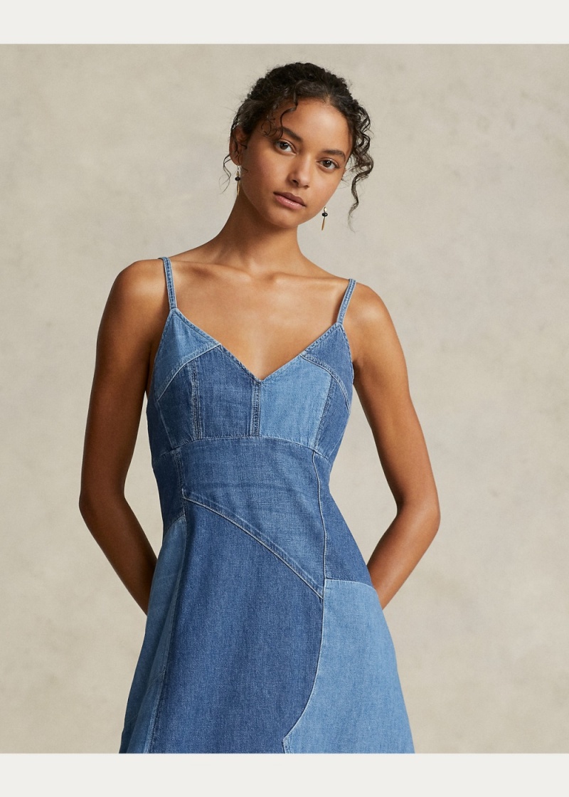 Vestido Denim Patchwork Sin Manga Mujer Azules | ULYI53247 - vista 2