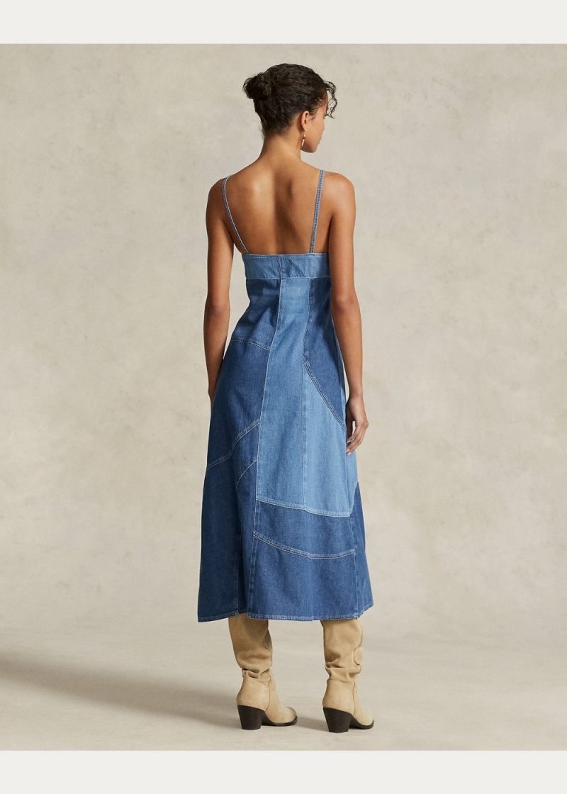 Vestido Denim Patchwork Sin Manga Mujer Azules | ULYI53247 - vista 3