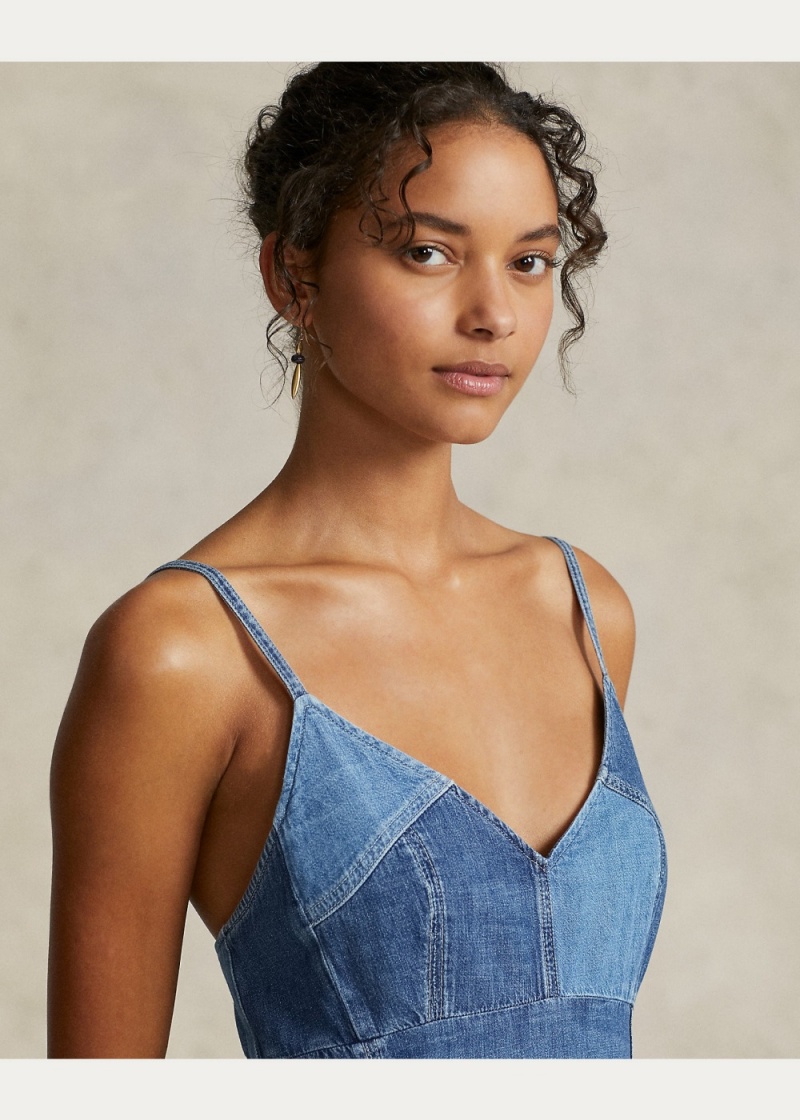 Vestido Denim Patchwork Sin Manga Mujer Azules | ULYI53247 - vista 4