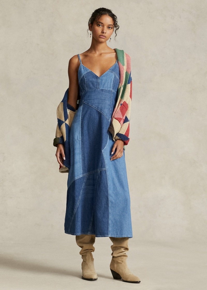 Vestido Denim Patchwork Sin Manga Mujer Azules | ULYI53247 - vista 1