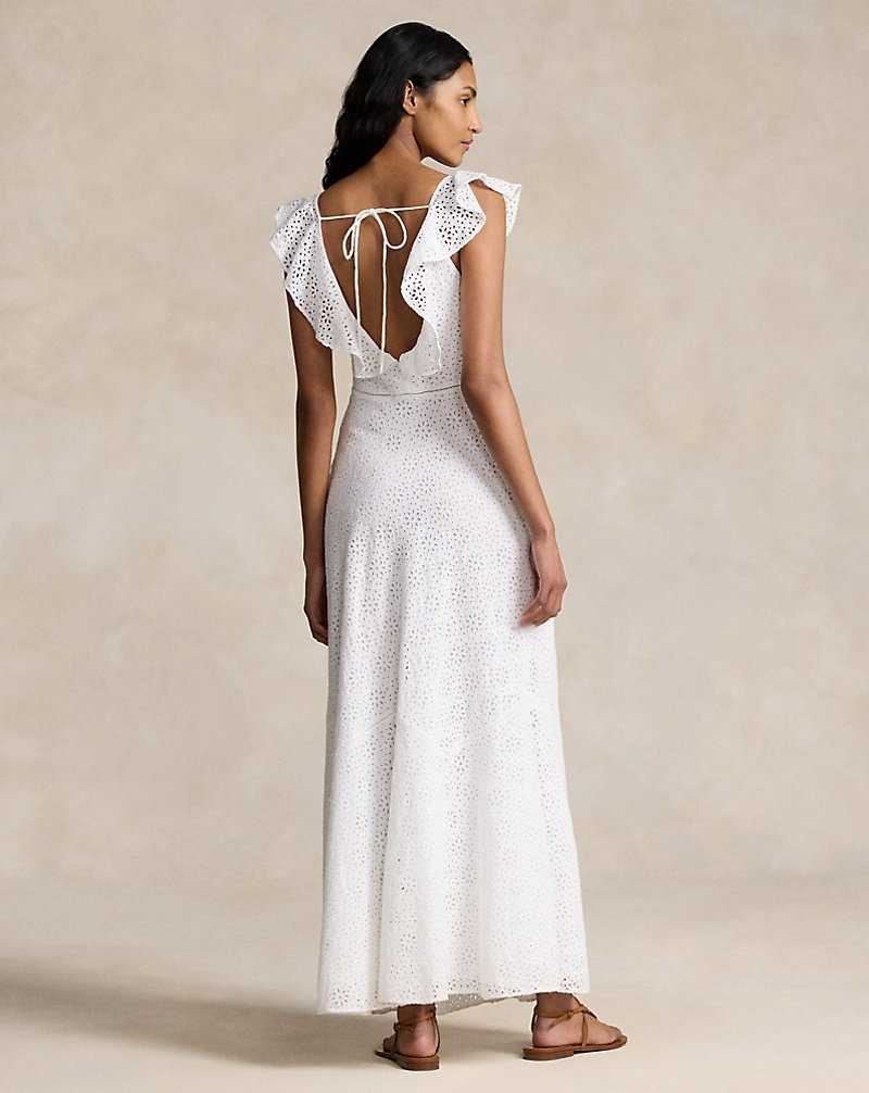 Vestido Ralph Lauren Embroidered Eyelet Linen Mujer Blancos | YGZMIPK-45 - vista 4