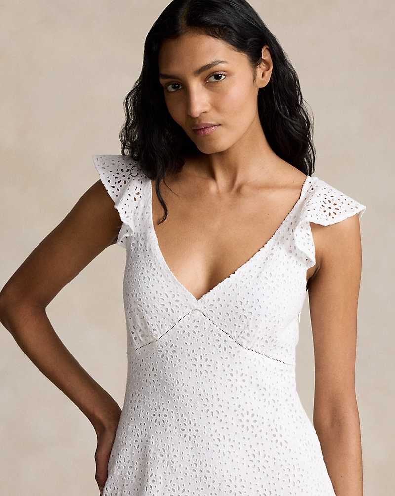 Vestido Ralph Lauren Embroidered Eyelet Linen Mujer Blancos | YGZMIPK-45 - vista 5