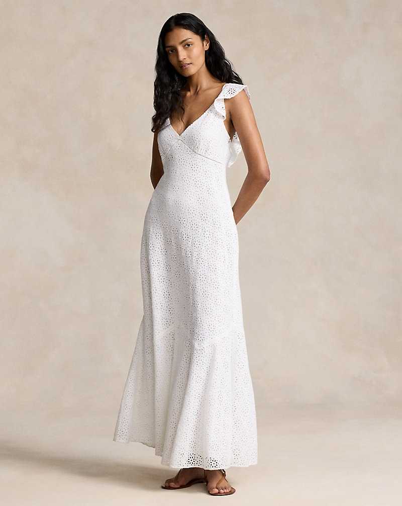 Vestido Ralph Lauren Embroidered Eyelet Linen Mujer Blancos | YGZMIPK-45 - vista 1