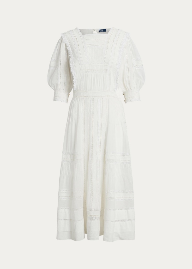 Vestido Encaje-Trim Algodon Voile Mujer Blancos | GQIJ79634 - vista 2