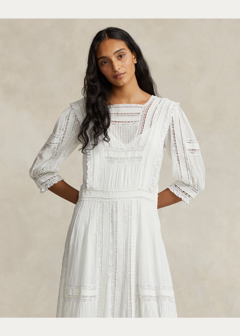 Vestido Encaje-Trim Algodon Voile Mujer Blancos | GQIJ79634 - vista 3