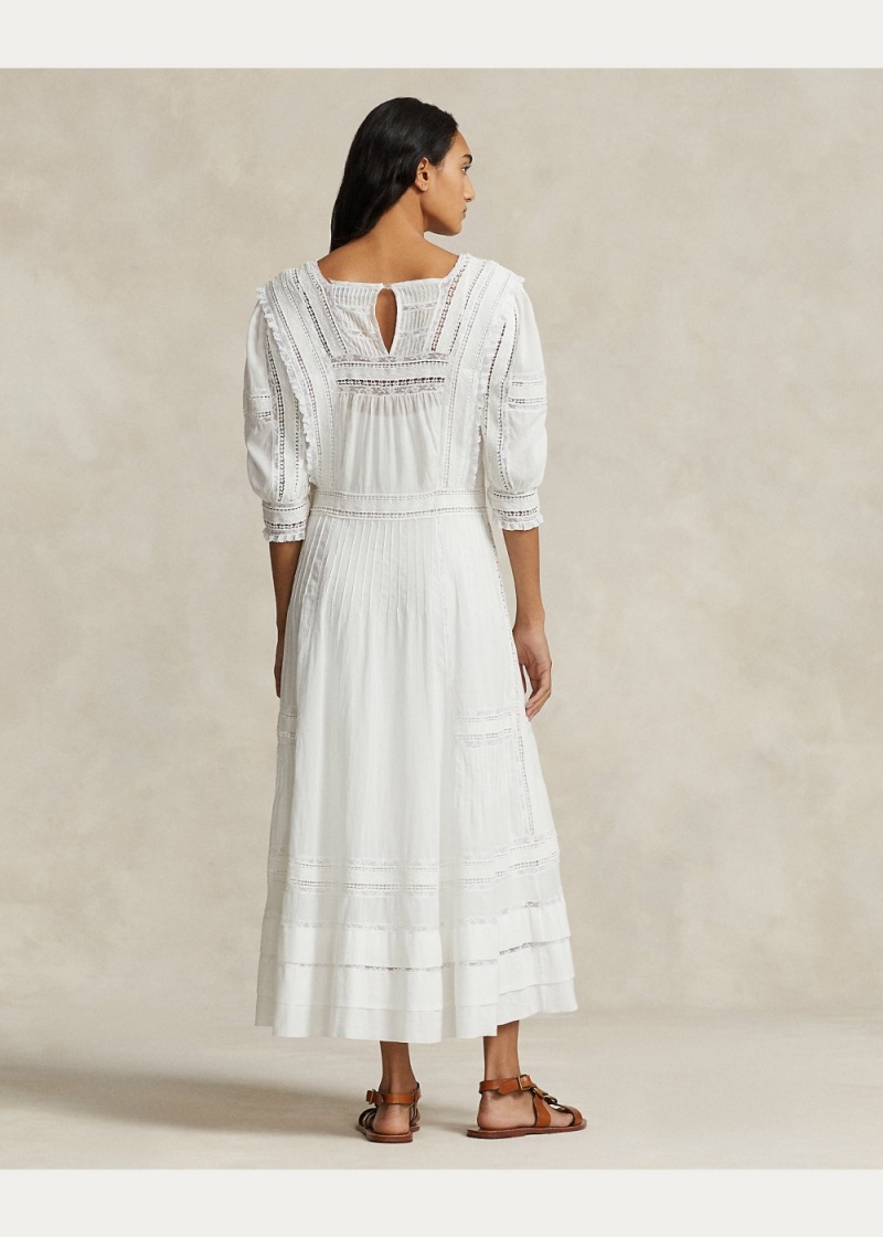 Vestido Encaje-Trim Algodon Voile Mujer Blancos | GQIJ79634 - vista 4