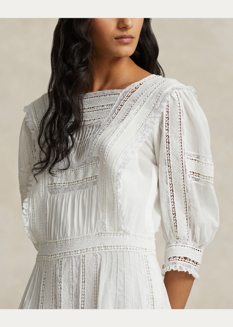 Vestido Encaje-Trim Algodon Voile Mujer Blancos | GQIJ79634 - vista 5