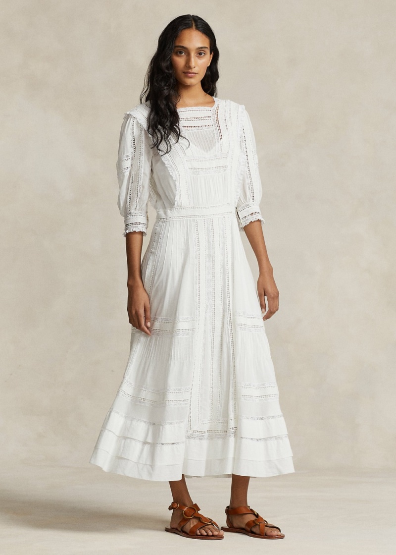 Vestido Encaje-Trim Algodon Voile Mujer Blancos | GQIJ79634 - vista 1