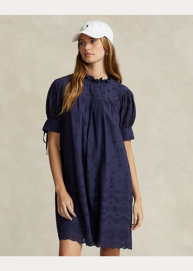 Vestido Eyelet-Embroidered Algodon Mujer Azul Marino | NJQF24601 - vista 2