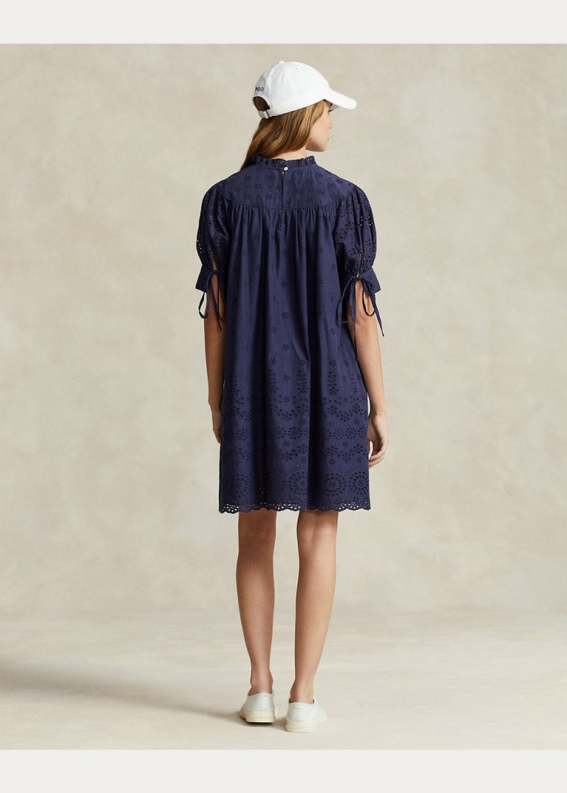 Vestido Eyelet-Embroidered Algodon Mujer Azul Marino | NJQF24601 - vista 3