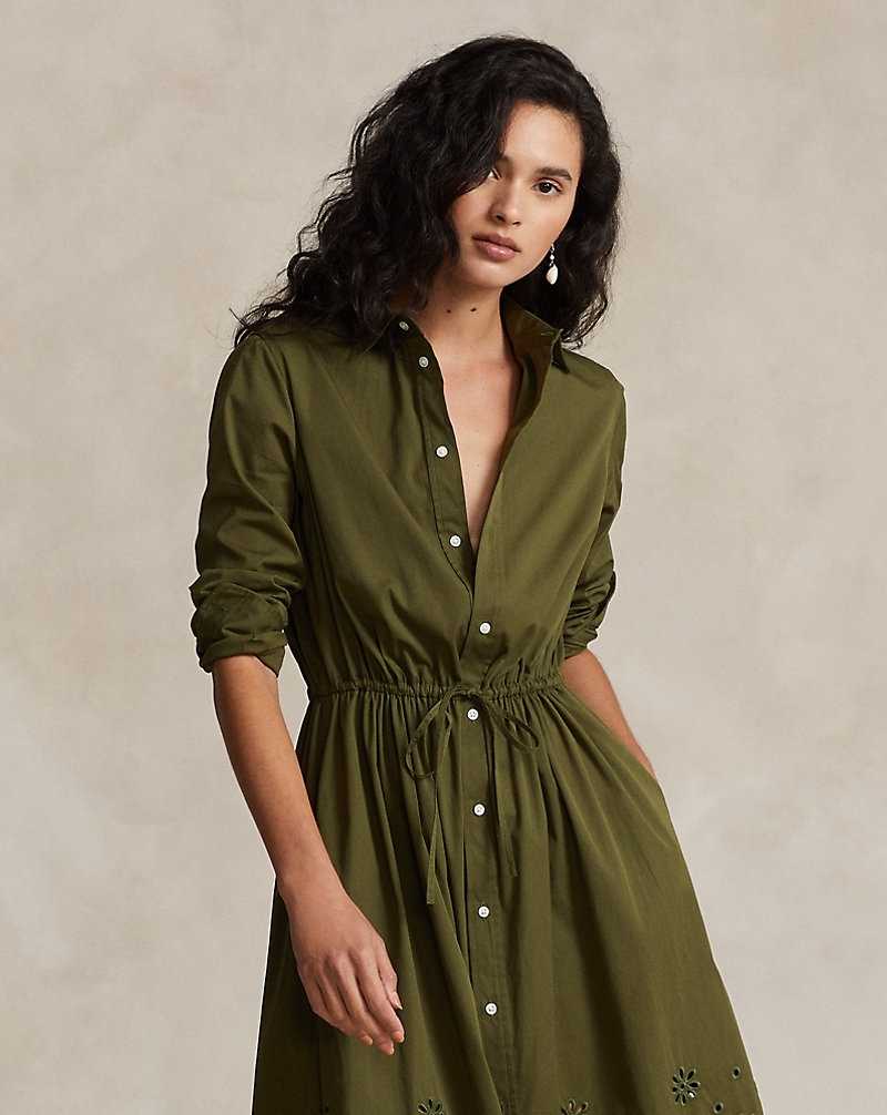 Vestido Ralph Lauren Eyelet-Embroidered Cottondress Mujer Verde Oliva | GNOKEBL-16 - vista 3