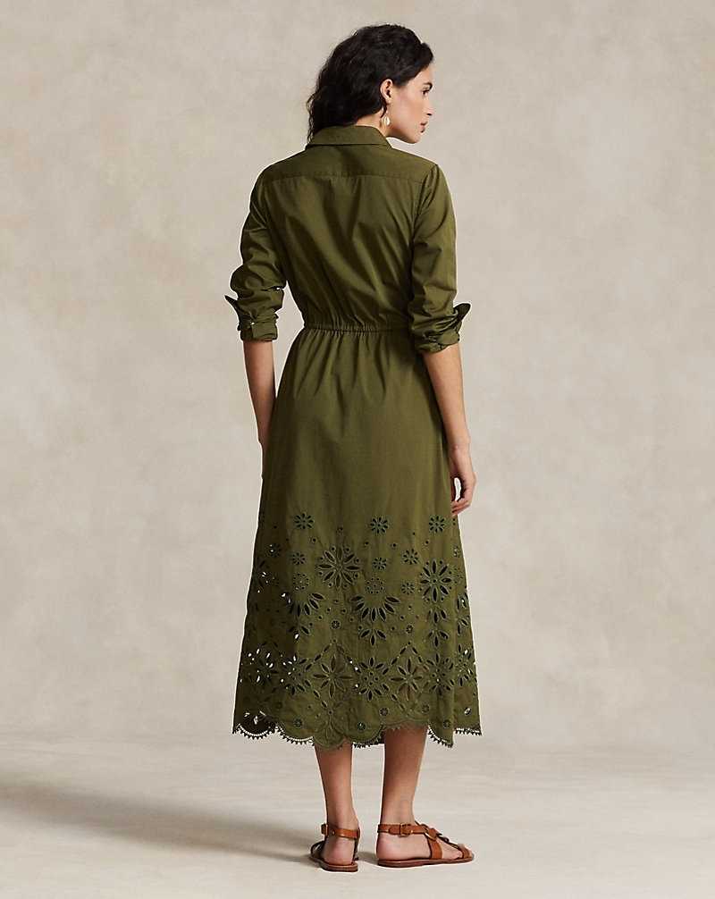 Vestido Ralph Lauren Eyelet-Embroidered Cottondress Mujer Verde Oliva | GNOKEBL-16 - vista 4