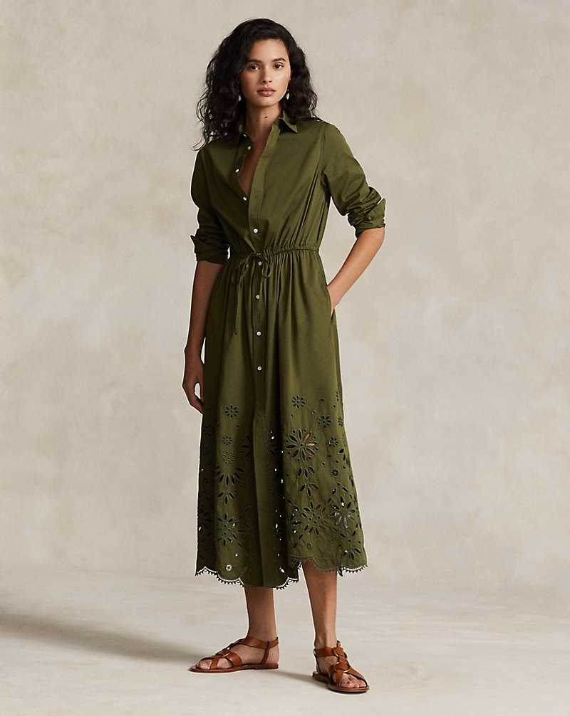 Vestido Ralph Lauren Eyelet-Embroidered Cottondress Mujer Verde Oliva | GNOKEBL-16 - vista 1
