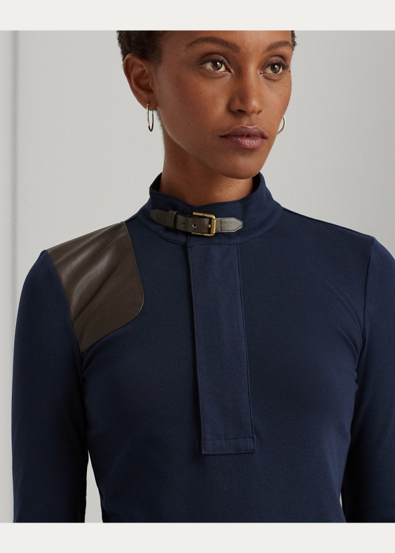 Vestido Faux Cuero-Trim Stretch-Algodon Mujer Azul Marino | HUMC52473 - vista 2